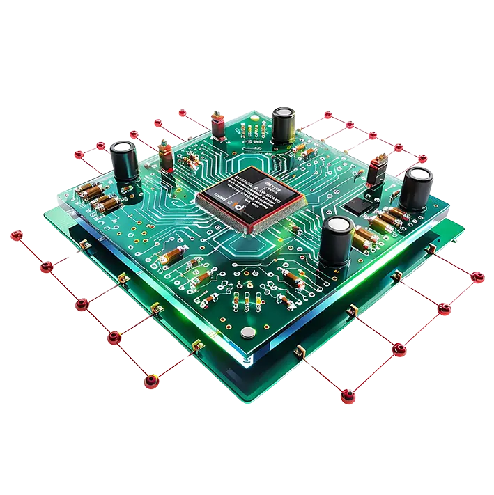 3D-Render einer kundenspezifischen Leiterplatte von ID: Electronics